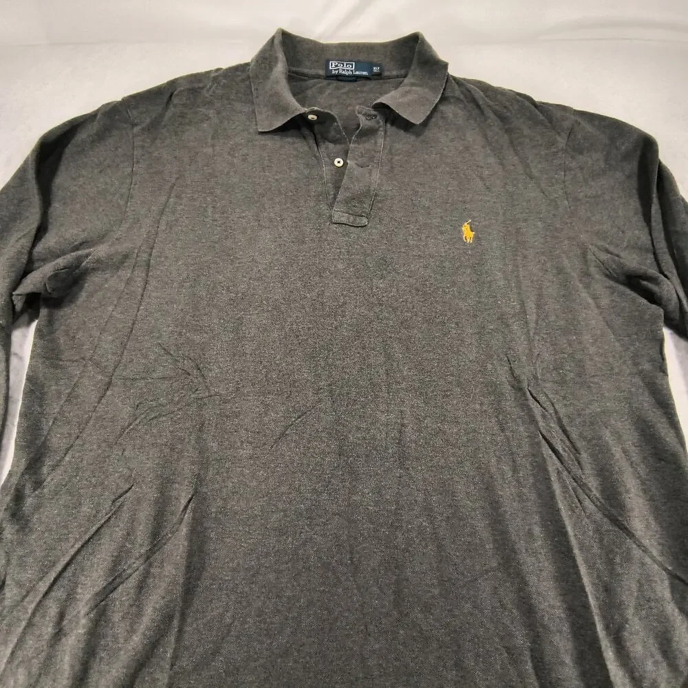 Polo by Ralph Lauren Casual Long Sleeve Polo Shirt Mens Size XLT Gray Yellow